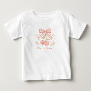 ピンクのリボンが可愛いさくらんぼのイラストの幼児用Tシャツ ベビーTシャツ
