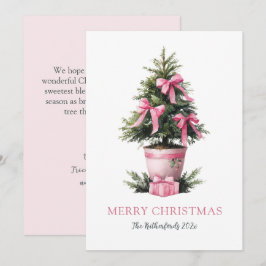 ピンクのリボンが可愛いクリスマスツリーのカード シーズンカード
