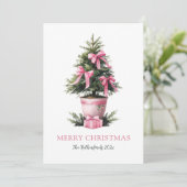 ピンクのリボンが可愛いクリスマスツリーのカード シーズンカード (スタンド正面)
