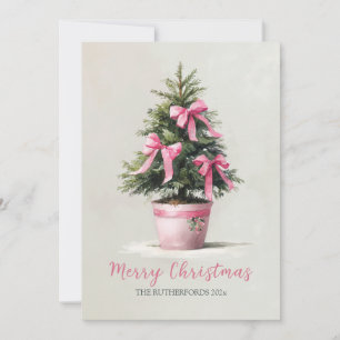 ピンクのリボンが可愛いクリスマスツリー シーズンカード