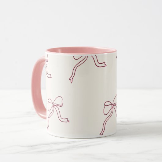 ピンクのリボンが可愛いコーヒーマグ 🎀 マグカップ (正面左)