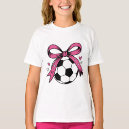 ピンクのリボンが可愛いサッカーボールのコケッテ・スポーツ Tシャツ