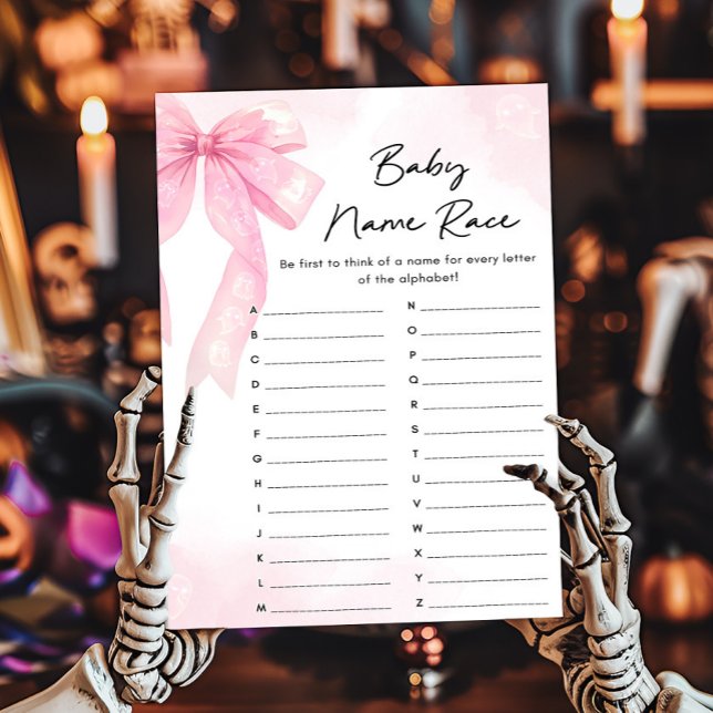ピンクのリボンが可愛いベイビーネームレースゲーム (Girl Coquette Halloween Baby Shower Baby Name Race Game)