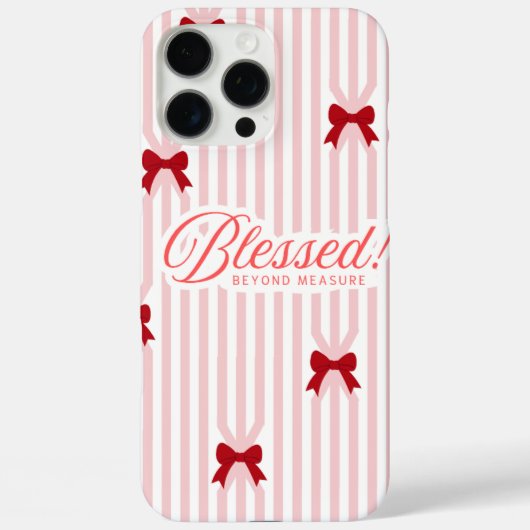 ピンクのリボンが可愛い「祝福された」iPhone 16 カバー (裏面)