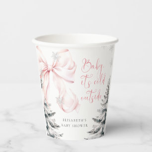 ピンクのリボンが可愛い「Baby It's Cold Outside」ベビーシャワー 紙コップ