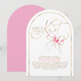 ピンクのリボンが可愛い「She's Tying The Knot」ブライダルシャワー 招待状