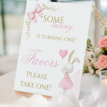 ピンクのリボンが可愛い「Some Bunny is One」コケット風サイン