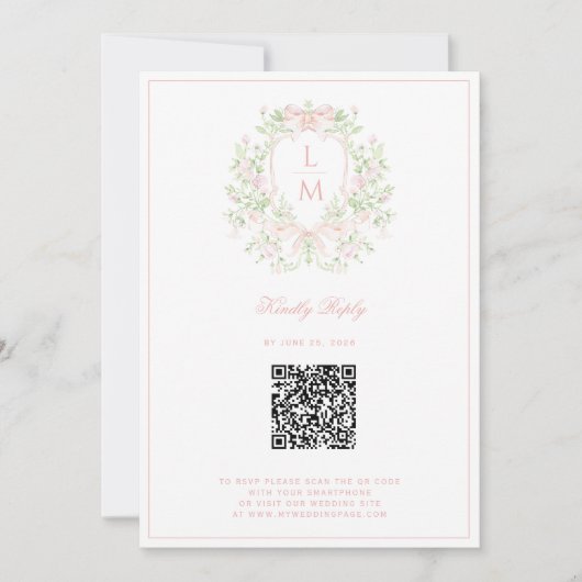 ピンクのリボンが可愛いSweet+Crestの結婚式延期・日程変更のお知らせ セーブザデート (正面)
