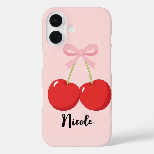 ピンクのリボンが可愛らしい赤いチェリーのコケッタリーコテージスタイル Case-Mate iPhoneケース (裏面)