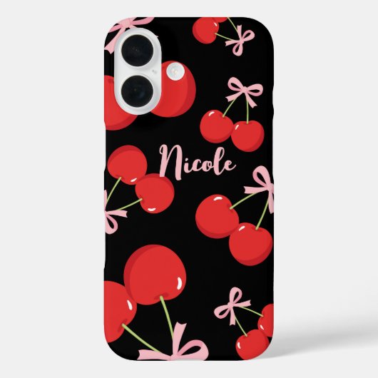 ピンクのリボンが可愛らしい赤いチェリーのコケッタリーコテージスタイル Case-Mate iPhoneケース (裏面)