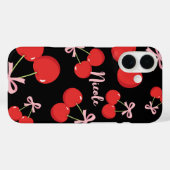 ピンクのリボンが可愛らしい赤いチェリーのコケッタリーコテージスタイル Case-Mate iPhoneケース (裏面 (横))