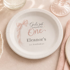 ピンクのリボンが1つ 1歳の誕生日おめでとう ペーパープレート