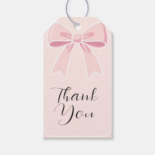 ピンクのリボンでかわいいコケッタの別荘風誕生日パーティー ギフトタグ (正面)