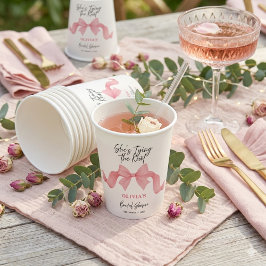 ピンクのリボンで結ばれる結婚 - ブライダルシャワー 紙コップ