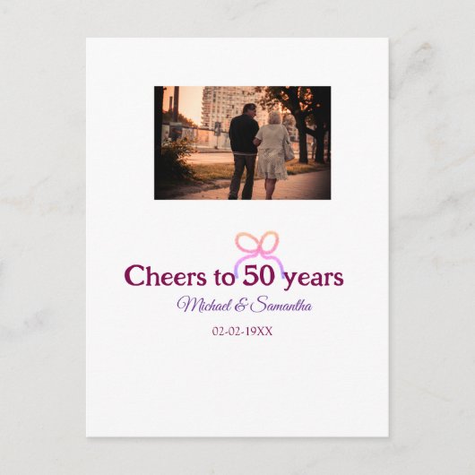 ピンクのリボンで50周年結婚記念日をお祝い ポストカード (正面)