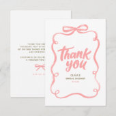 ピンクのリボンとおしゃれなブライダルシャワー サンキューカード (正面/裏面)