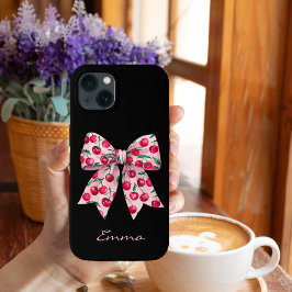 ピンクのリボンとさくらんぼ,可愛い,モダン,水彩,カスタムデザイン iPhone 13ケース