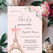 ピンクのリボンとエッフェル塔の花束 30歳の誕生日 招待状