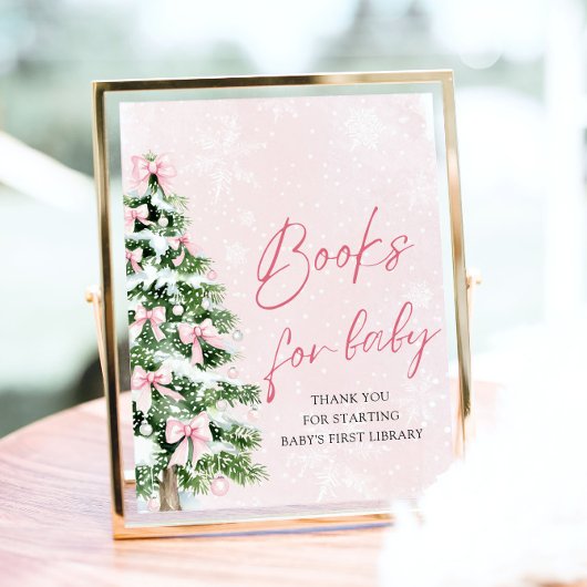 ピンクのリボンとクリスマスツリーのベイビーシャワーブック 赤ちゃんのための本 ポスター