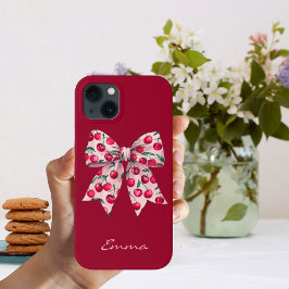 ピンクのリボンとチェリー,可愛い,モダン,水彩,カスタムデザイン iPhone 13ケース