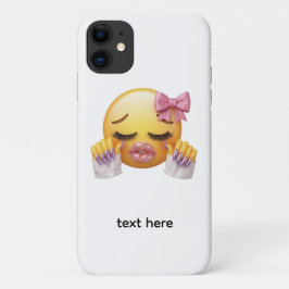 ピンクのリボンとネイルの元気な泣き顔エモジ iPhone 11 ケース