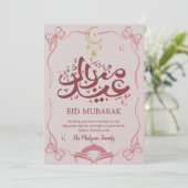 ピンクのリボンと三日月のEid Mubarakカード シーズンカード (スタンド正面)