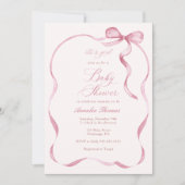 ピンクのリボンと弓ガールベビーシャワー 招待状 (正面)