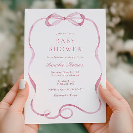 ピンクのリボンと弓ガールベビーシャワー 招待状