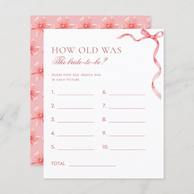 ピンクのリボンと弓 いくつだったのか？ 結婚式のゲーム (正面/裏面)