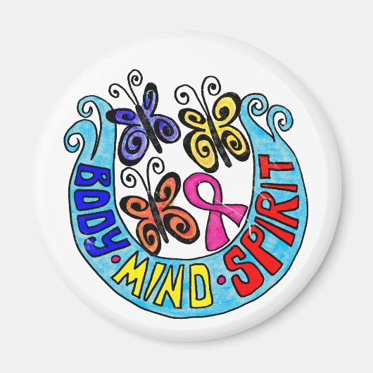 ピンクのリボンと蝶と体心の精神 マグネット (正面)