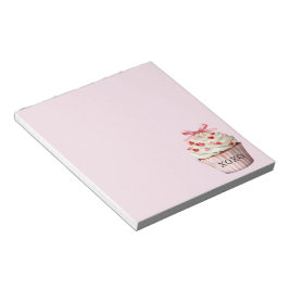 ピンクのリボンと赤いハートのカップケーキ ノートパッド