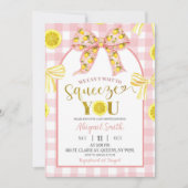 ピンクのリボンと黄色のレモンのベビーシャワー招待状 招待状 (正面)