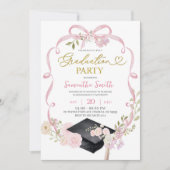 ピンクのリボンのおしゃれな女子の卒業式の招待状 招待状 (正面)