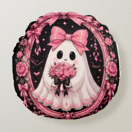 ピンクのリボンのおばけのバレリーナ コケットハロウィン ラウンドクッション