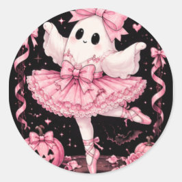 ピンクのリボンのおばけのバレリーナ コケットハロウィン ラウンドシール