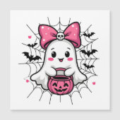 ピンクのリボンのお化け 乳がん啓発 マグネット招待状 (正面)