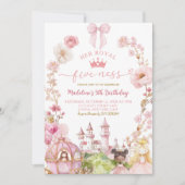 ピンクのリボンのお姫様コケット王国 5歳の誕生日 招待状 (正面)