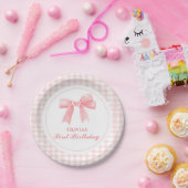 ピンクのリボンのお嬢様風コケットの1歳の誕生日 ペーパープレート (パーティー)