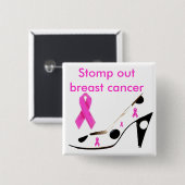 ピンクのリボンのかかとは乳癌ずかずかと歩きます 缶バッジ (正面&裏面)