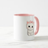 ピンクのリボンのかわいい子猫のマグカップ マグカップ (正面右)
