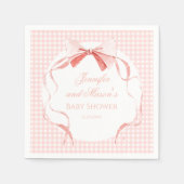 ピンクのリボンのイチョウの名門私立校風の赤ん坊の女の子シャワー スタンダードカクテルナプキン (正面)
