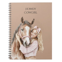ピンクのリボンのウエスタンファームカウガールと馬 ノートブック