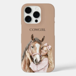 ピンクのリボンのウエスタンファームカウガールと馬 iPhone 16 PROケース