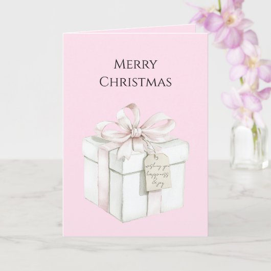 ピンクのリボンのギフト クリスマス カード (蘭)