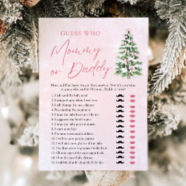 ピンクのリボンのクリスマスツリーの「Mommy or Daddy」ゲーム 招待状