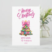 ピンクのリボンのクリスマスツリー シーズンカード (スタンド正面)