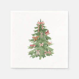 ピンクのリボンのクリスマスツリー ホリデーパーティー スタンダードカクテルナプキン