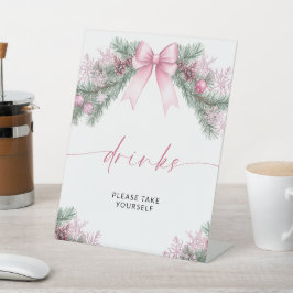 ピンクのリボンのクリスマスドリンク 台座サイン