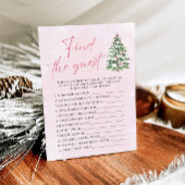 ピンクのリボンのクリスマスベビーシャワーのゲスト探しゲーム 招待状