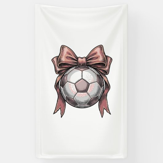 ピンクのリボンのサッカーボール ビンテージ 横断幕 (縦)